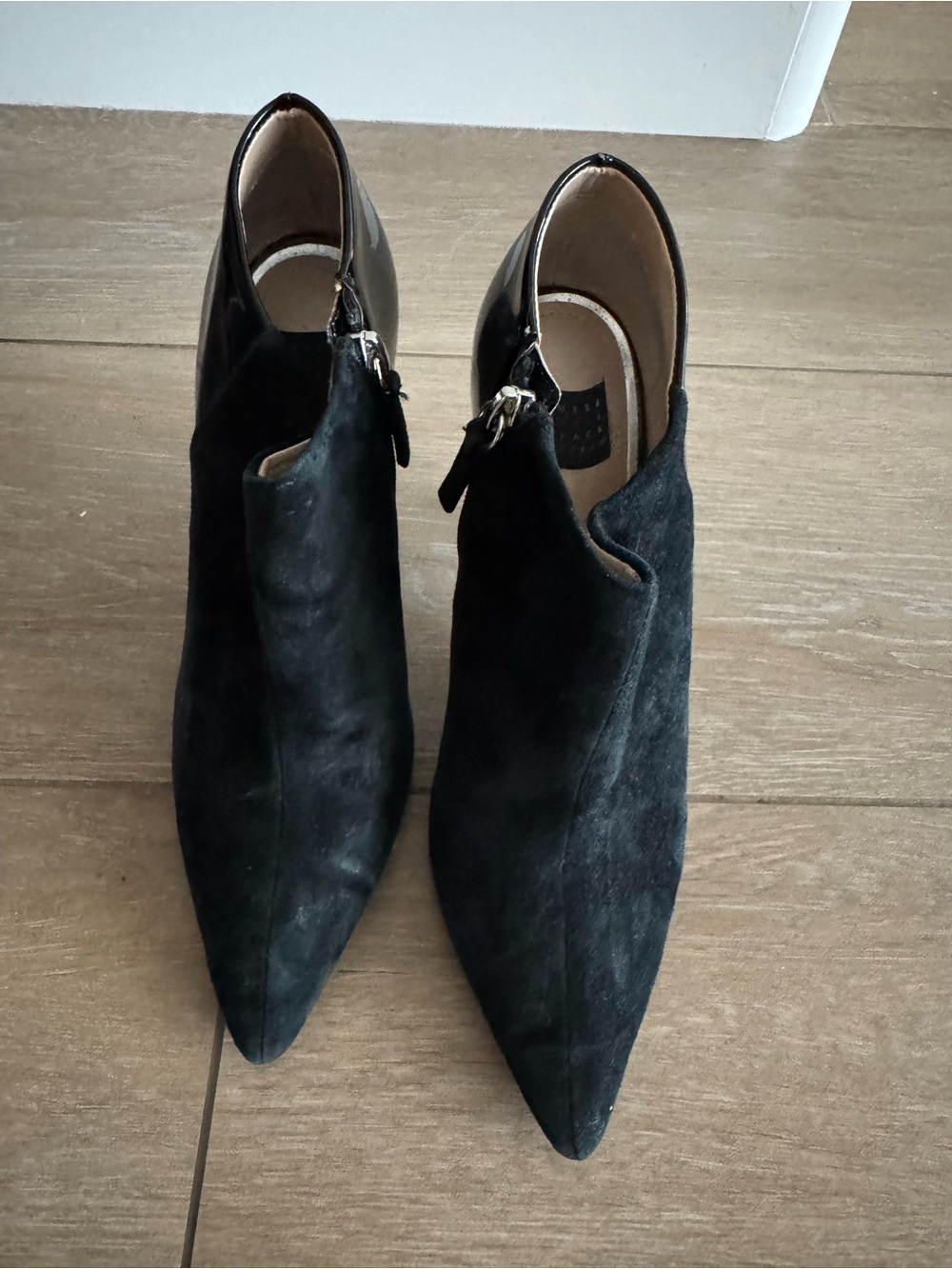 White House Black Market Black Suede Pointed Ankle Booties